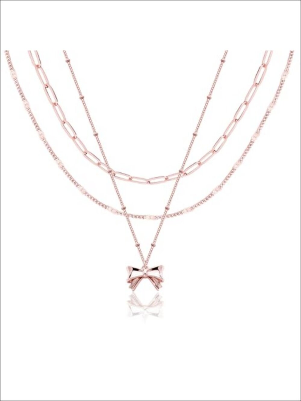 Layered Gold Plated Necklace Set Paperclip Chain Bow Pendant Adjustable